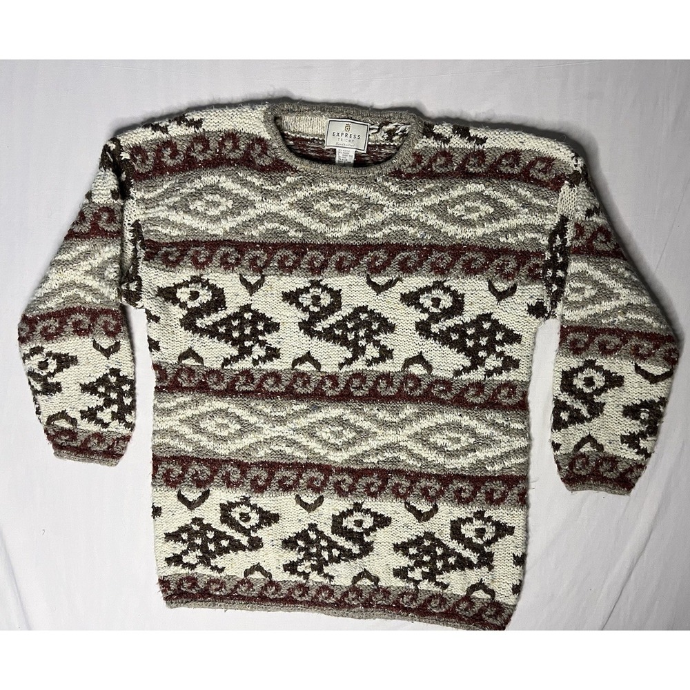 Express Tricot Hand knitted Aztec Sweater Women's Small Multicolor Long Sleeve